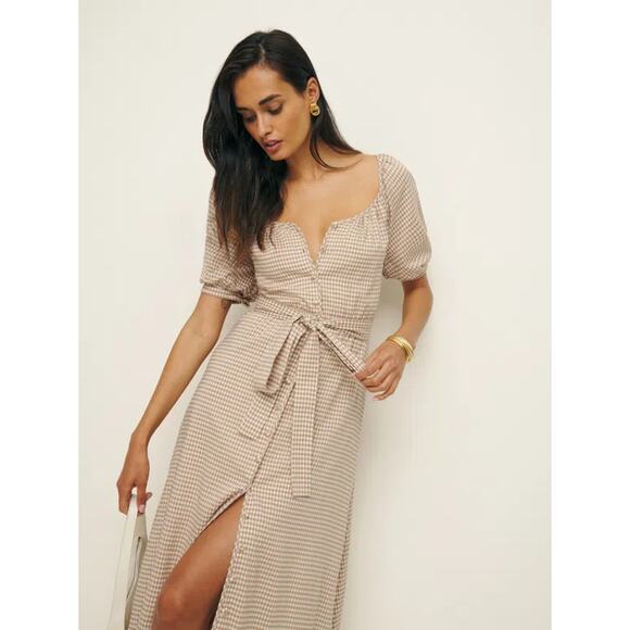 Reformation Roland Dress Anzo Check Midi Gingham Size Small New - Picture 12 of 13